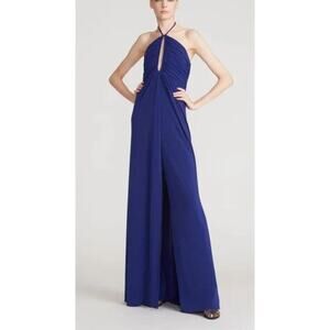 NWT Halston Fia Halter Jersey Jumpsuit, Sapphire Blue, Formal Jumpsuit, Sz 8